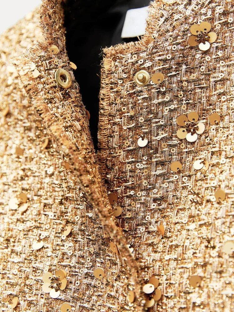 Sophia | Women's Gold Sequin Bomber Jacket-Metro Lane Plaza