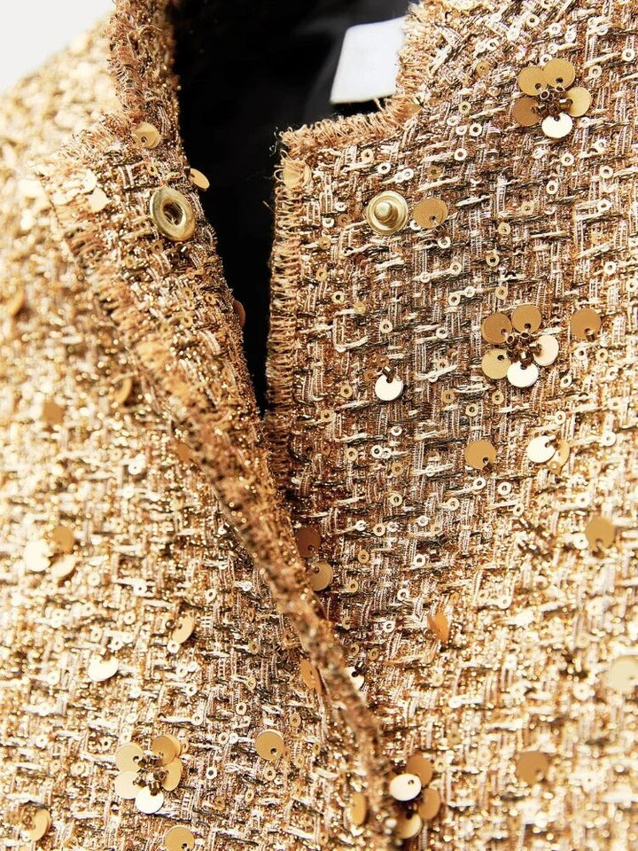 Sophia | Women's Gold Sequin Bomber Jacket-Metro Lane Plaza