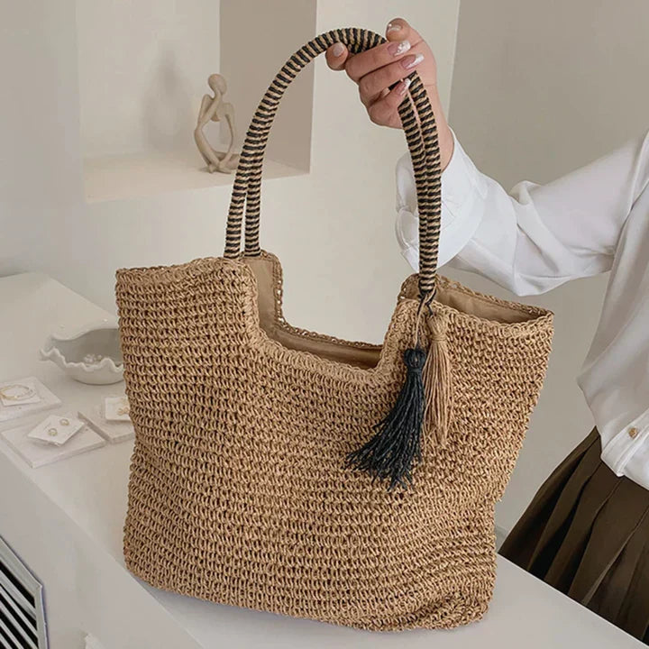Sophia | Women's Stylish Brown Straw Beach Bag-Metro Lane Plaza