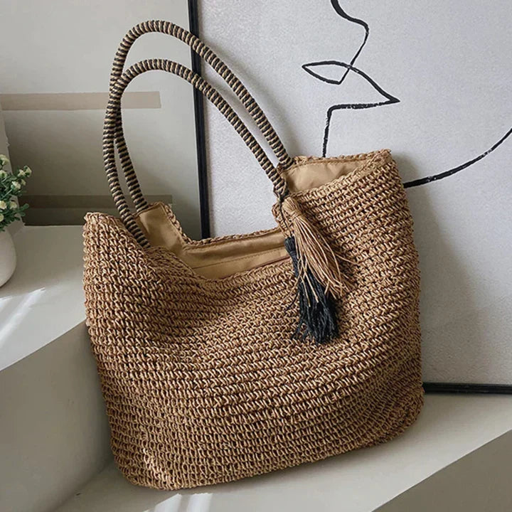 Sophia | Women's Stylish Brown Straw Beach Bag-Metro Lane Plaza