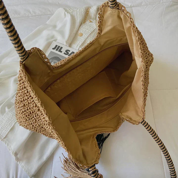 Sophia | Women's Stylish Brown Straw Beach Bag-Metro Lane Plaza