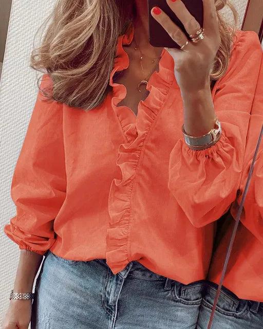 Brenda | Women's Ruffle Sleeve Blouse-Metro Lane Plaza