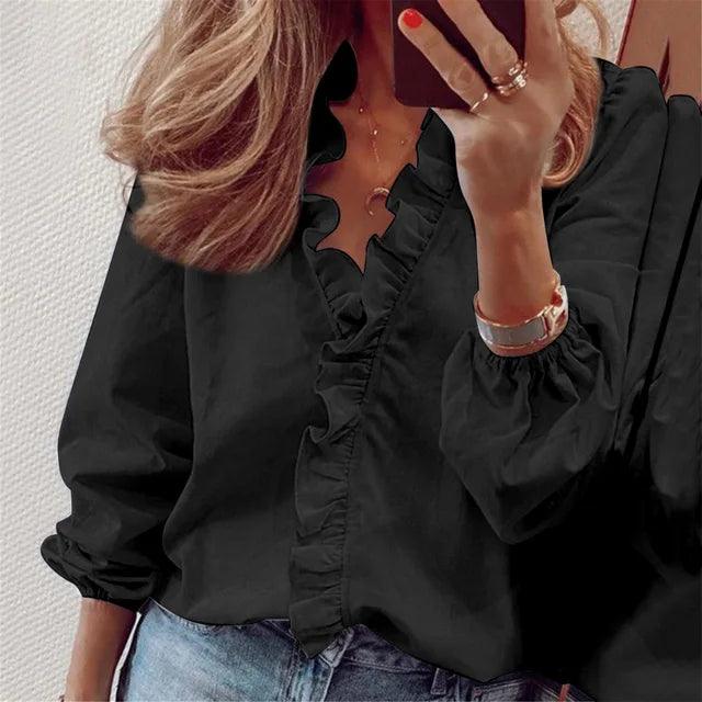 Brenda | Women's Ruffle Sleeve Blouse-Metro Lane Plaza