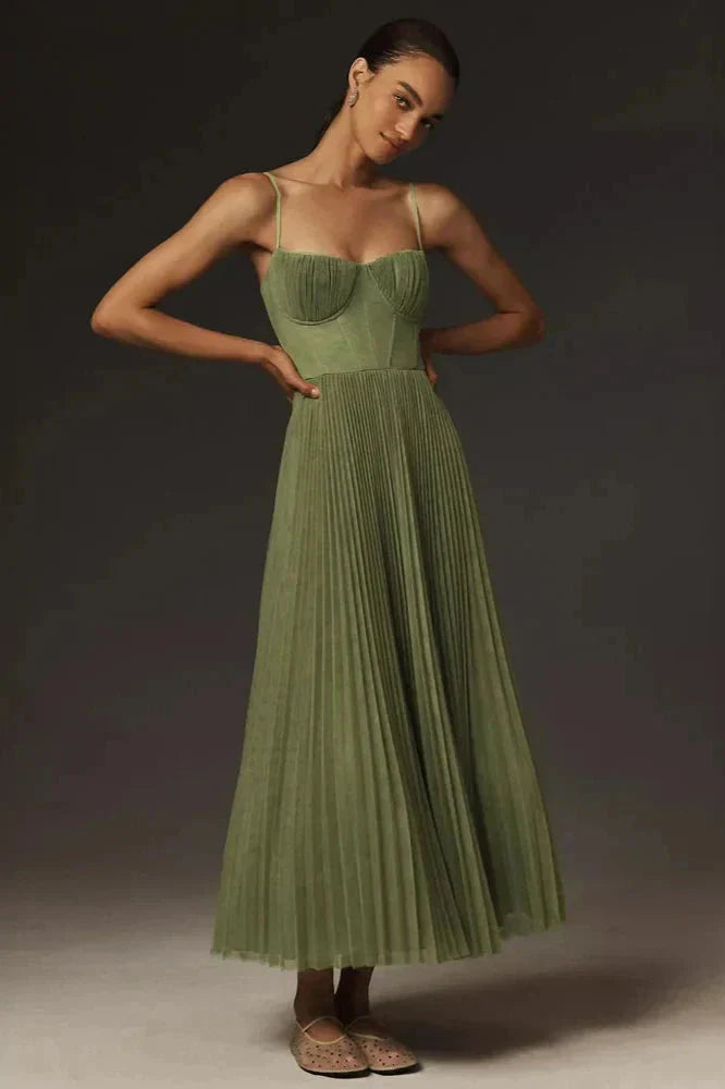 Brianna | Women's Sleeveless Pleated Midi Dress-Metro Lane Plaza