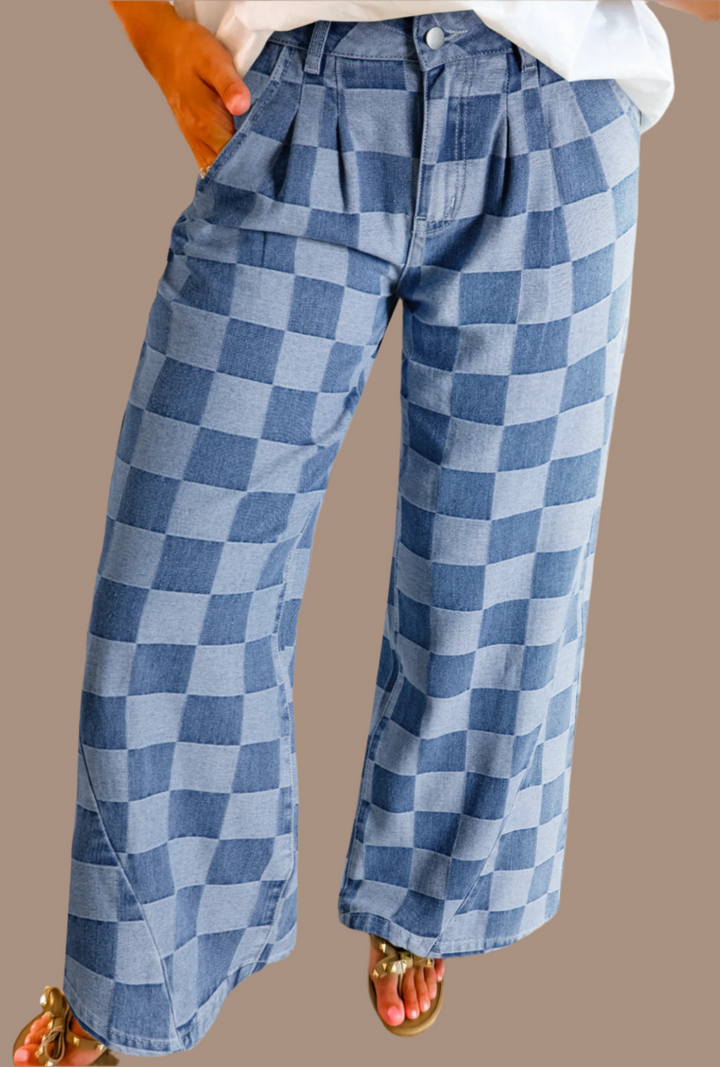 Briar | Women's Checked Denim Jeans for Stylish Comfort-Metro Lane Plaza