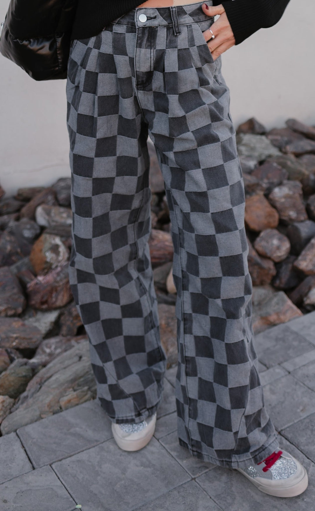 Briar | Women's Checked Denim Jeans for Stylish Comfort-Metro Lane Plaza