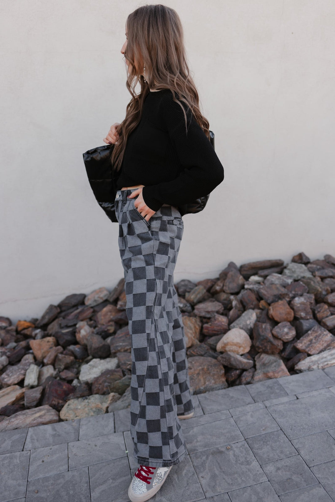 Briar | Women's Checked Denim Jeans for Stylish Comfort-Metro Lane Plaza
