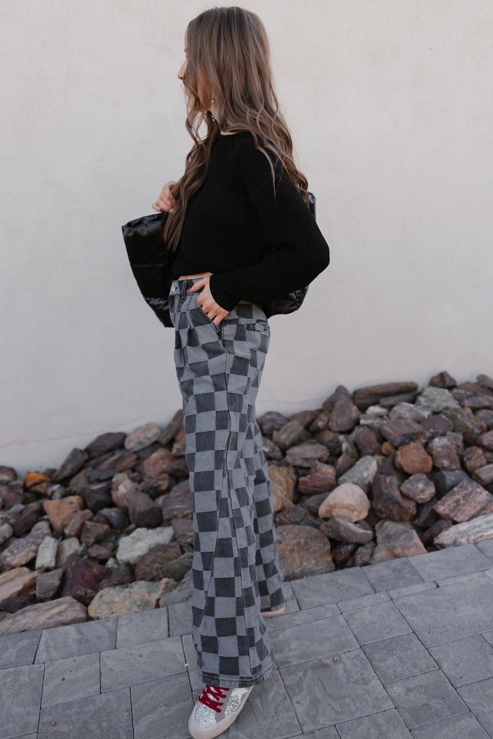 Briar | Women's Checked Denim Jeans for Stylish Comfort-Metro Lane Plaza