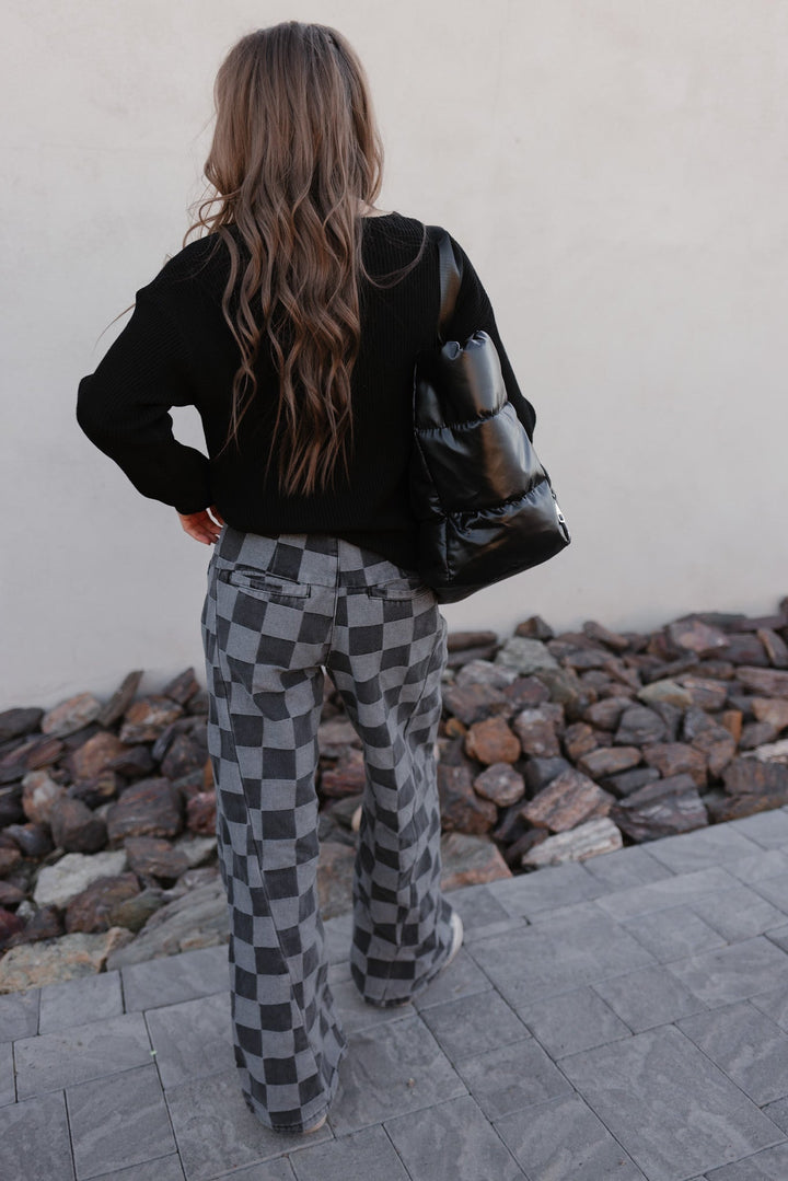 Briar | Women's Checked Denim Jeans for Stylish Comfort-Metro Lane Plaza