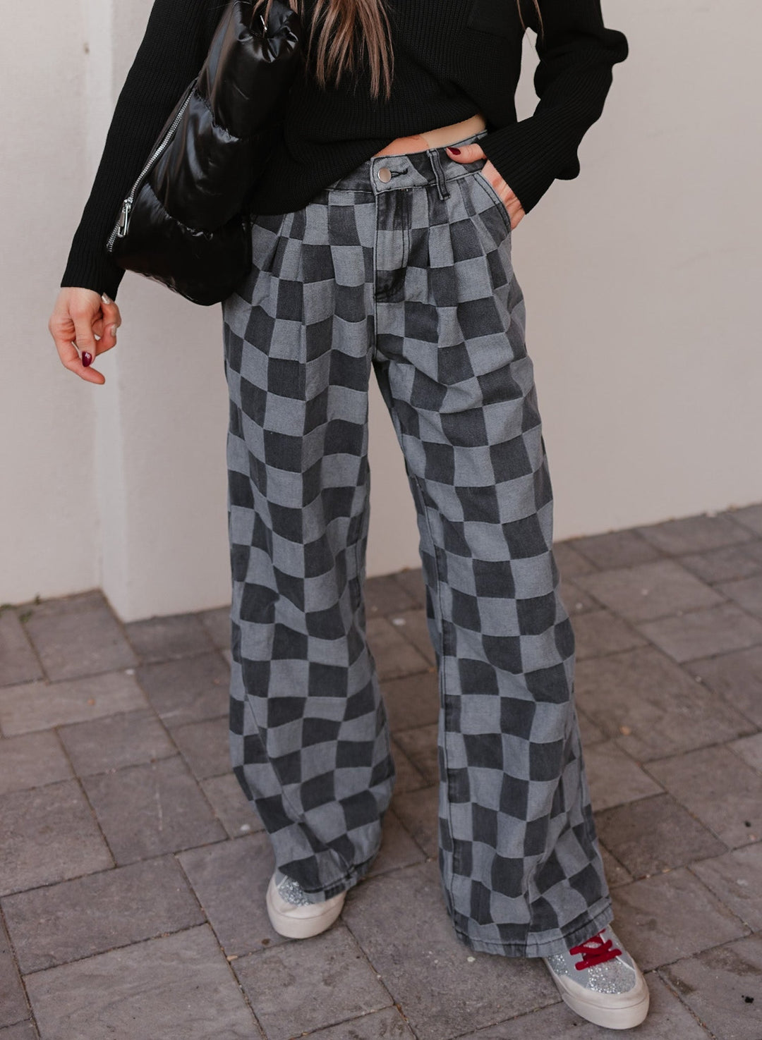Briar | Women's Checked Denim Jeans for Stylish Comfort-Metro Lane Plaza