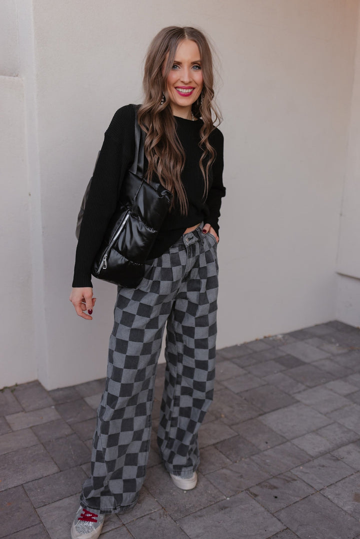 Briar | Women's Checked Denim Jeans for Stylish Comfort-Metro Lane Plaza
