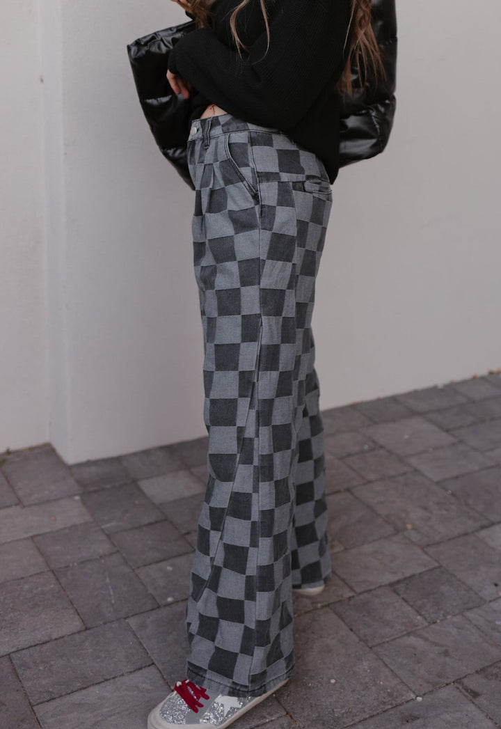 Briar | Women's Checked Denim Jeans for Stylish Comfort-Metro Lane Plaza