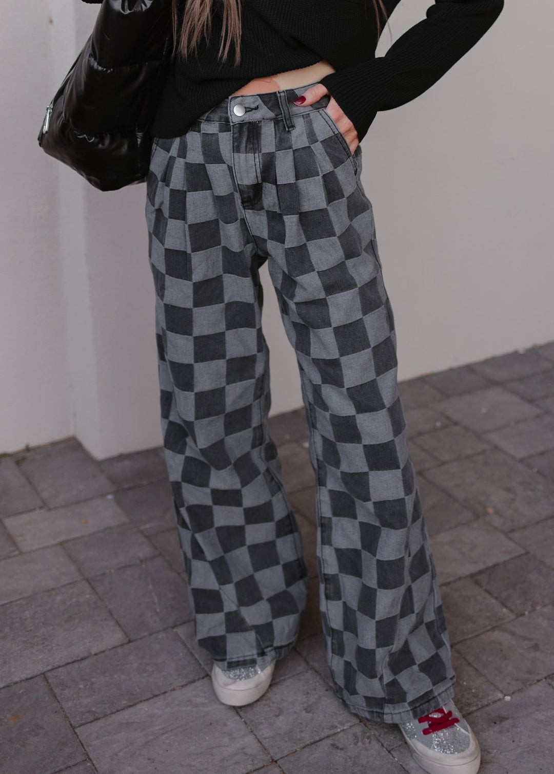 Briar | Women's Checked Denim Jeans for Stylish Comfort-Metro Lane Plaza