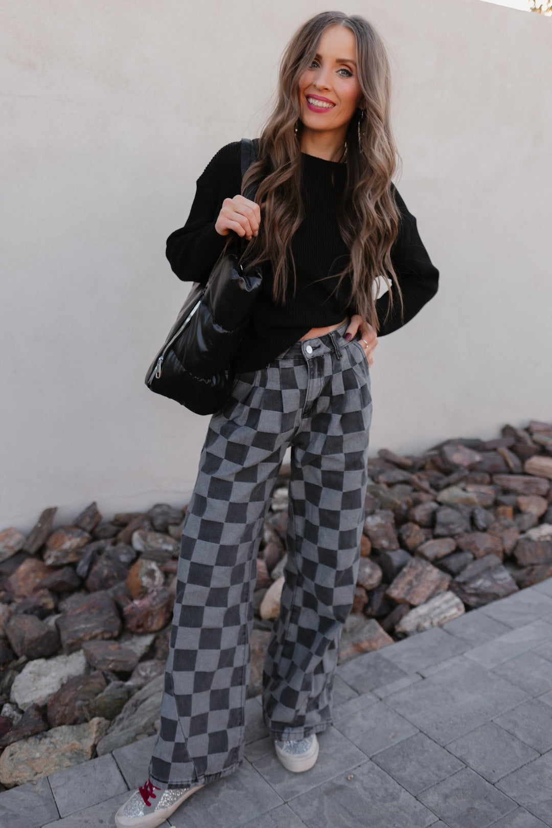 Briar | Women's Checked Denim Jeans for Stylish Comfort-Metro Lane Plaza