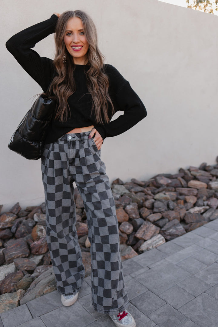 Briar | Women's Checked Denim Jeans for Stylish Comfort-Metro Lane Plaza