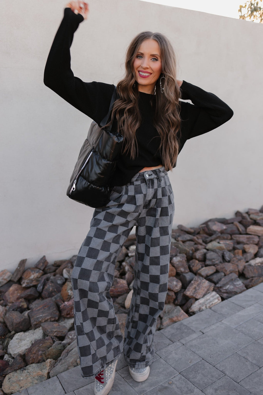 Briar | Women's Checked Denim Jeans for Stylish Comfort-Metro Lane Plaza