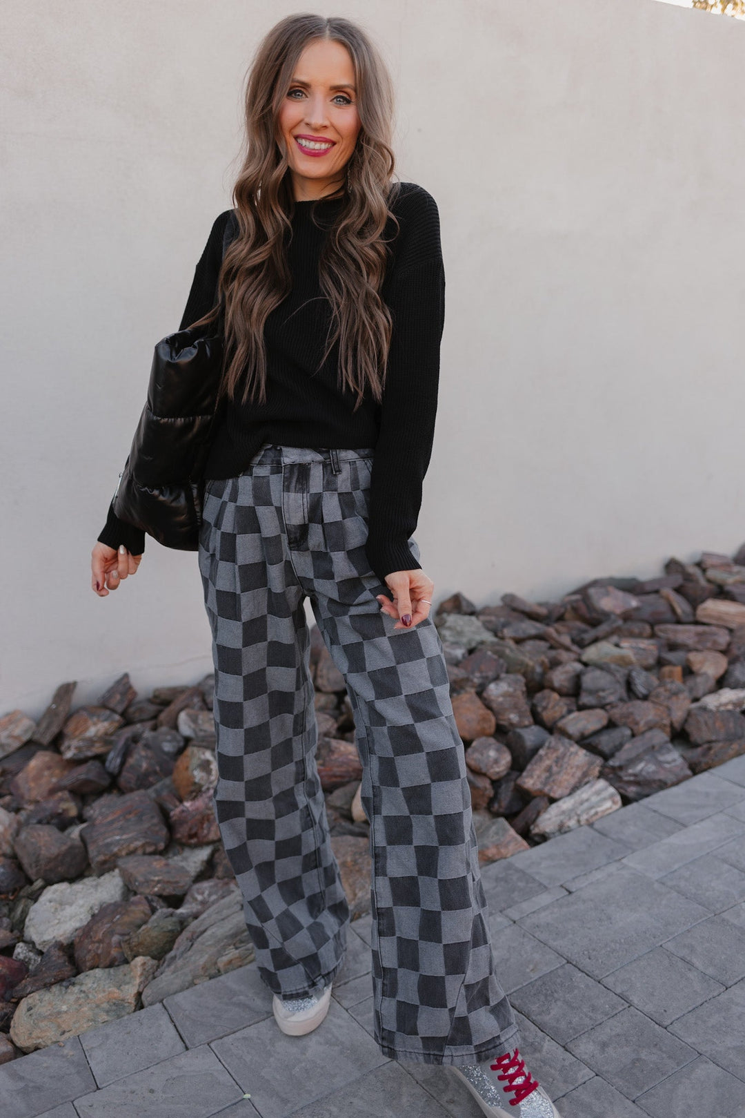 Briar | Women's Checked Denim Jeans for Stylish Comfort-Metro Lane Plaza