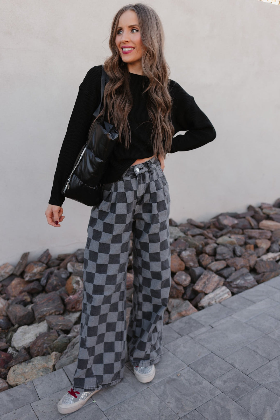Briar | Women's Checked Denim Jeans for Stylish Comfort-Metro Lane Plaza