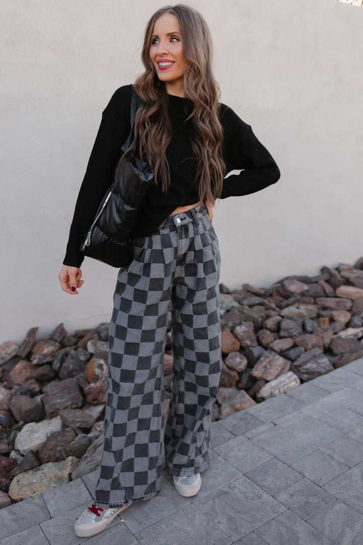 Briar | Women's Checked Denim Jeans for Stylish Comfort-Metro Lane Plaza