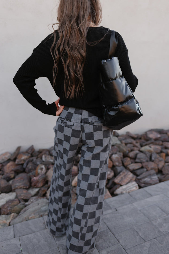 Briar | Women's Checked Denim Jeans for Stylish Comfort-Metro Lane Plaza