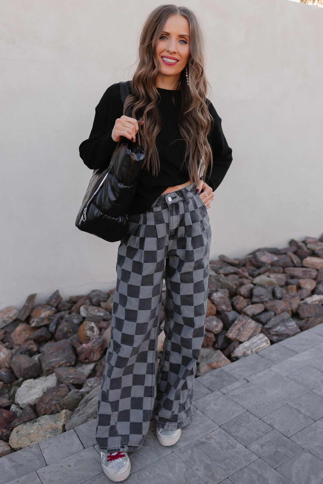 Briar | Women's Checked Denim Jeans for Stylish Comfort-Metro Lane Plaza
