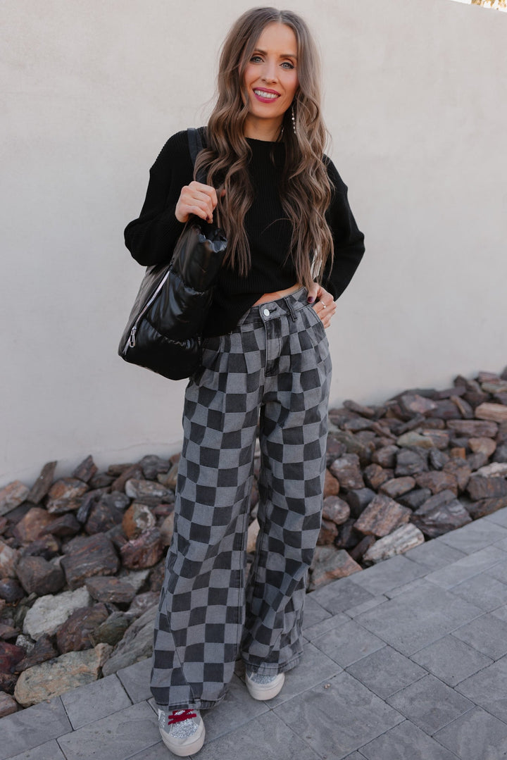 Briar | Women's Checked Denim Jeans for Stylish Comfort-Metro Lane Plaza
