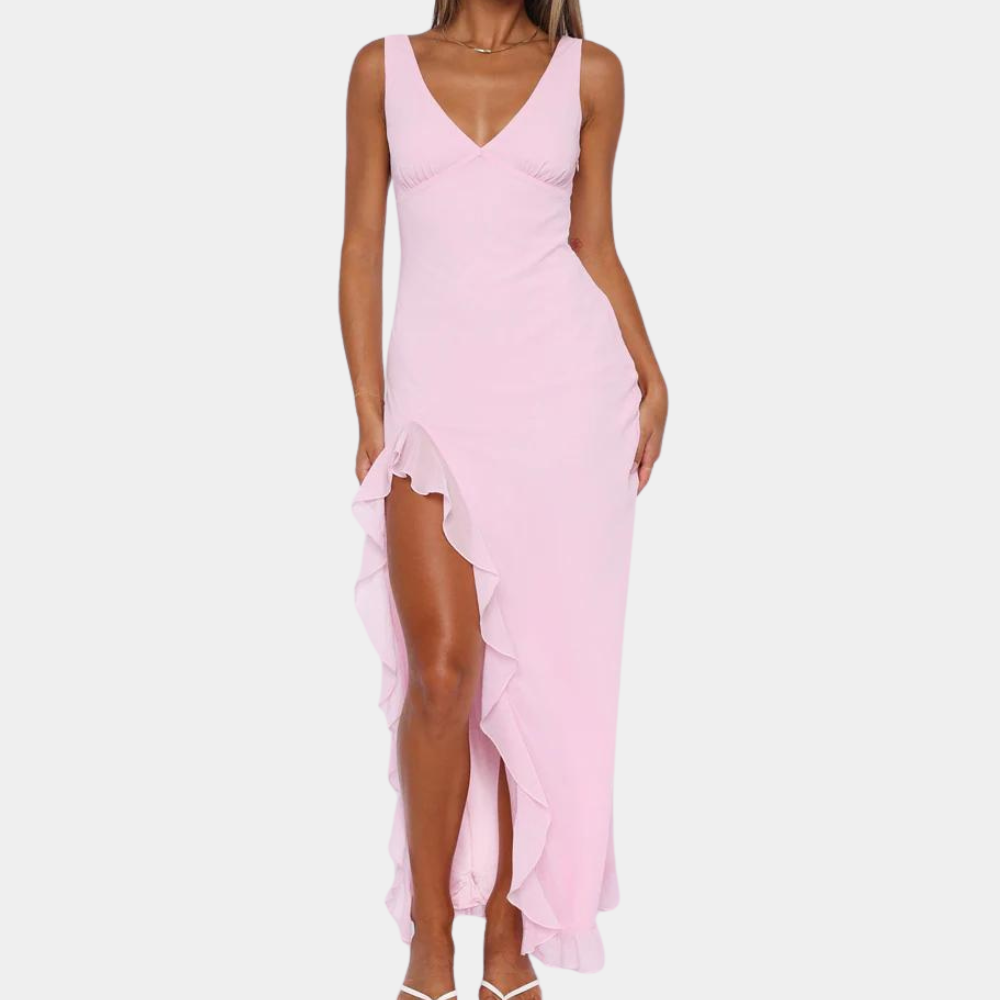 Bridget | Women's Sleeveless V-Neck Long Dress-Metro Lane Plaza