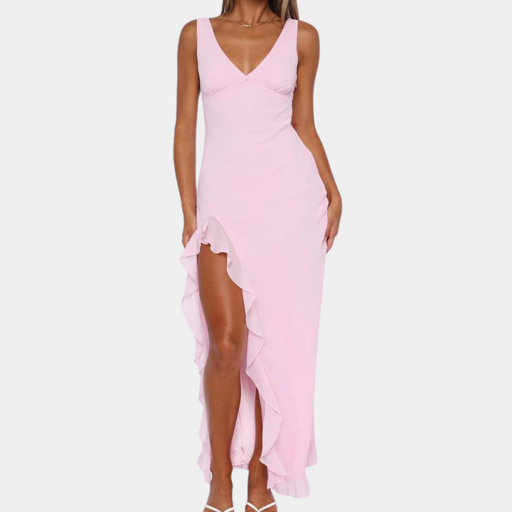 Bridget | Women's Sleeveless V-Neck Long Dress-Metro Lane Plaza
