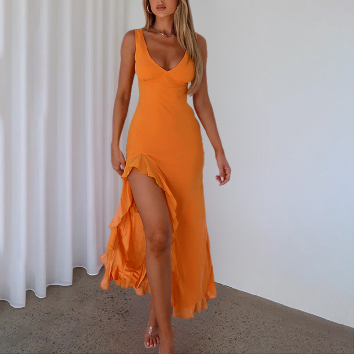 Bridget | Women's Sleeveless V-Neck Long Dress-Metro Lane Plaza