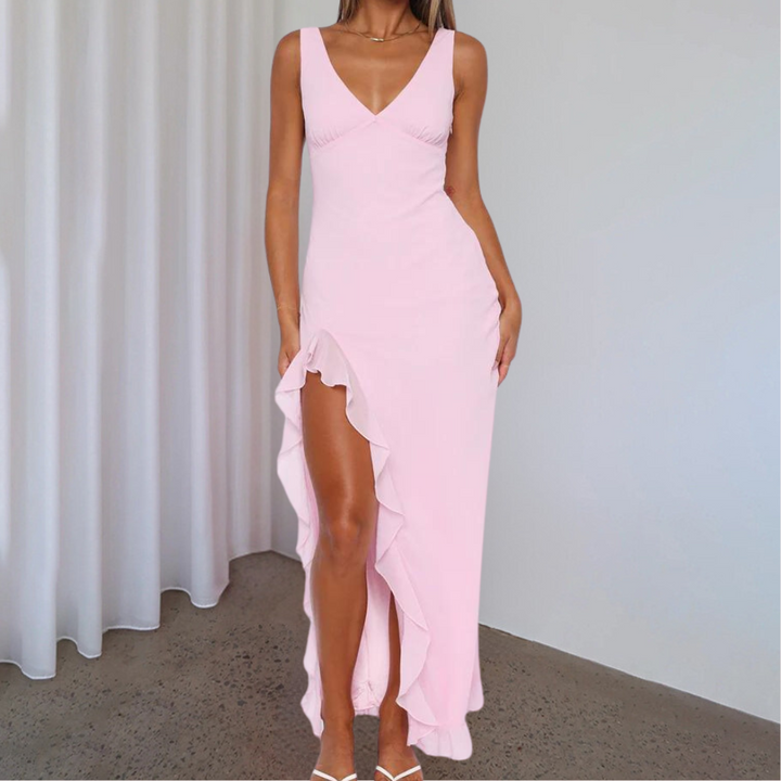 Bridget | Women's Sleeveless V-Neck Long Dress-Metro Lane Plaza