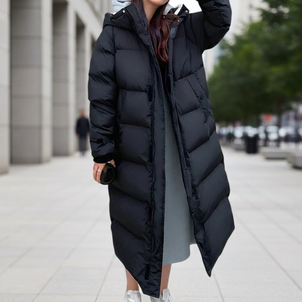 Wasserdichte gesteppte Damen-Parka mit Kapuze, langer Wintermantel
