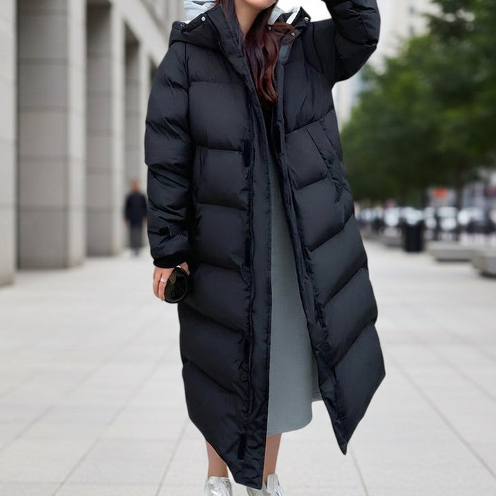 Wasserdichte gesteppte Damen-Parka mit Kapuze, langer Wintermantel