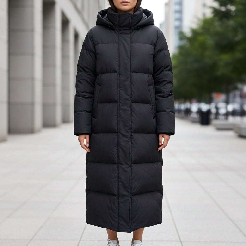 Wasserdichte gesteppte Damen-Parka mit Kapuze, langer Wintermantel