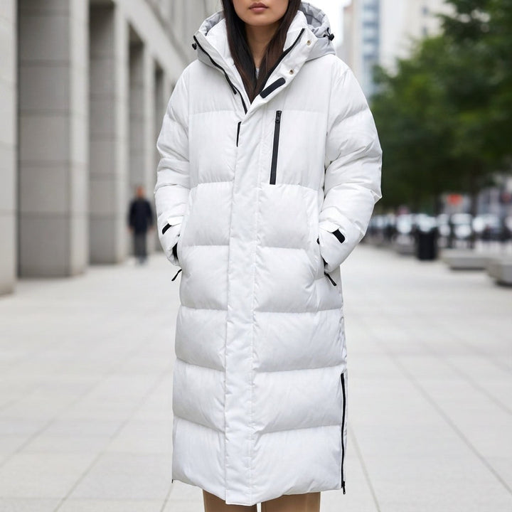 Wasserdichte gesteppte Damen-Parka mit Kapuze, langer Wintermantel