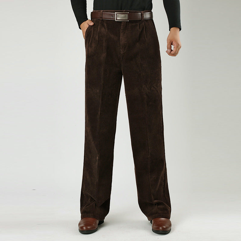 John | Men's Corduroy Trousers with Pleats and Wide-Leg Fit-Metro Lane Plaza