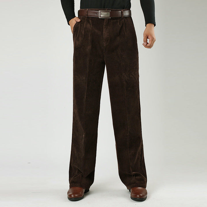 John | Men's Corduroy Trousers with Pleats and Wide-Leg Fit-Metro Lane Plaza