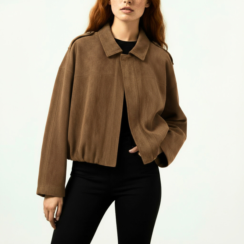 Women's Suede Bomber Jacket-Metro Lane Plaza