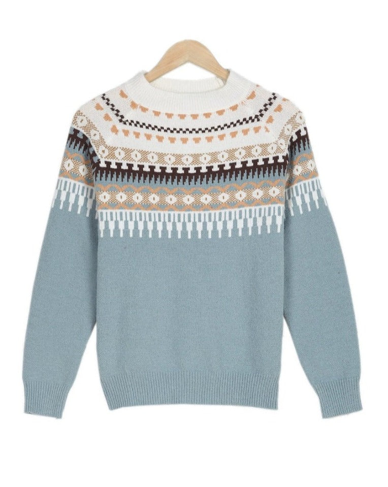 Suéter de punto de mujer con cuello simulado y diseño Fair Isle