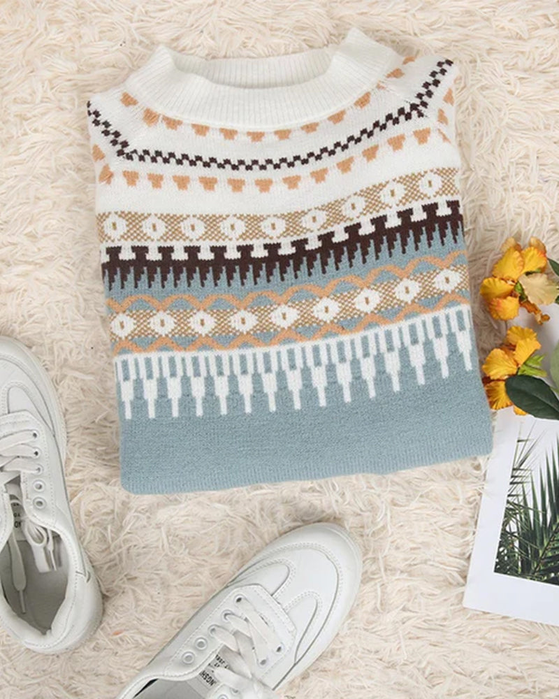 Suéter de punto de mujer con cuello simulado y diseño Fair Isle