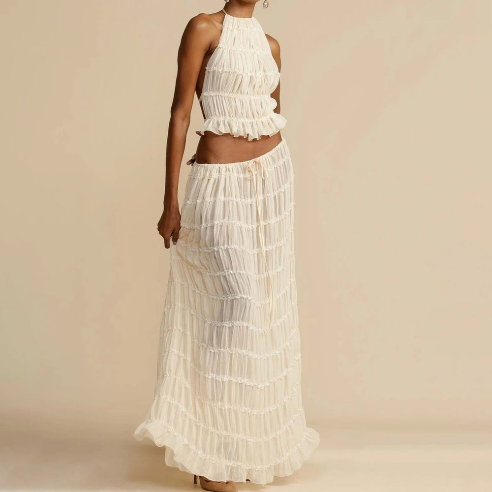 Sophia | Women's 2pcs Dress Suit with Sleeveless Halter Top and Skirt-Metro Lane Plaza