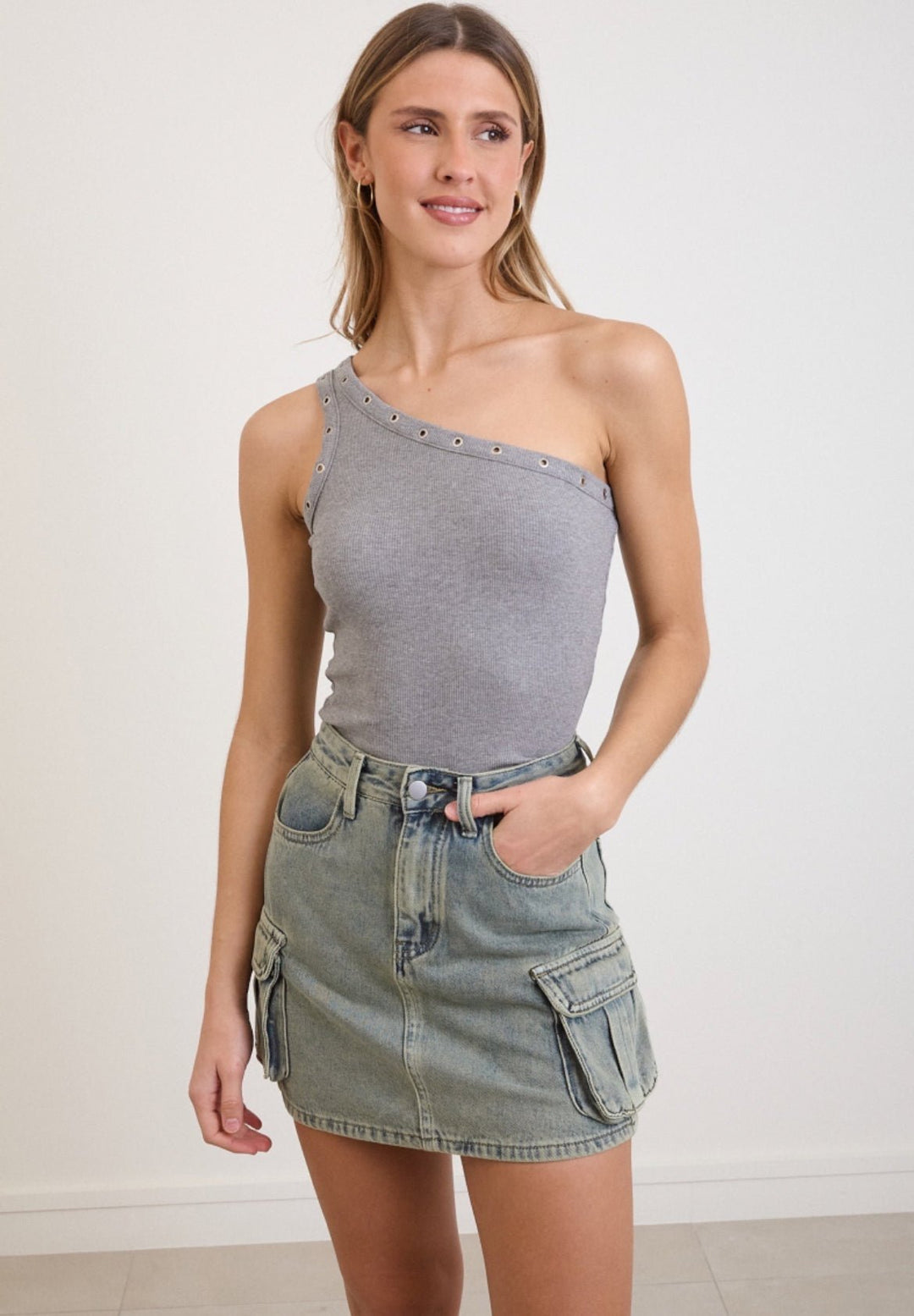 Women's Cargo Skort in Washed Denim – Stylish Design with Built-In Shorts-Metro Lane Plaza