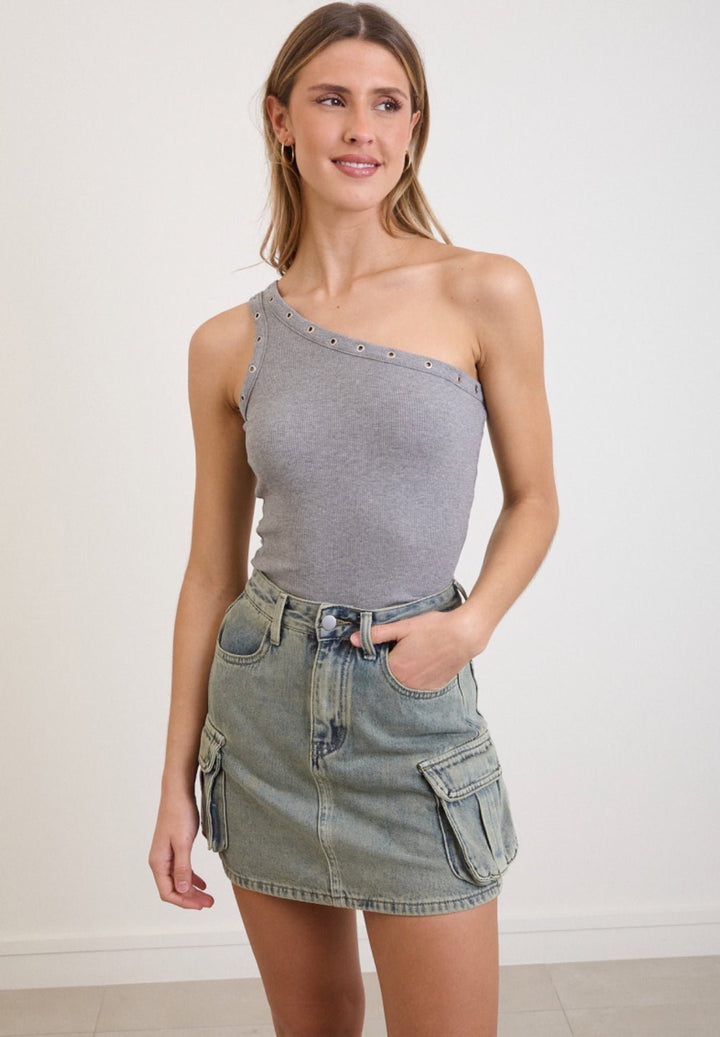 Women's Cargo Skort in Washed Denim – Stylish Design with Built-In Shorts-Metro Lane Plaza