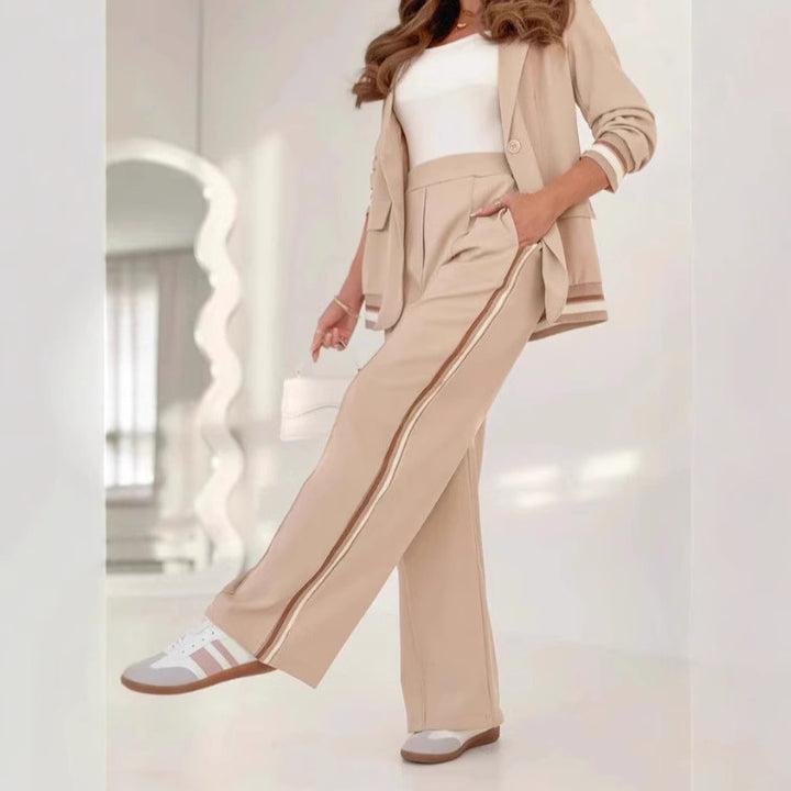 Elegant Women's Suit Set | Long Sleeve Jacket & High Waist Trousers-Metro Lane Plaza