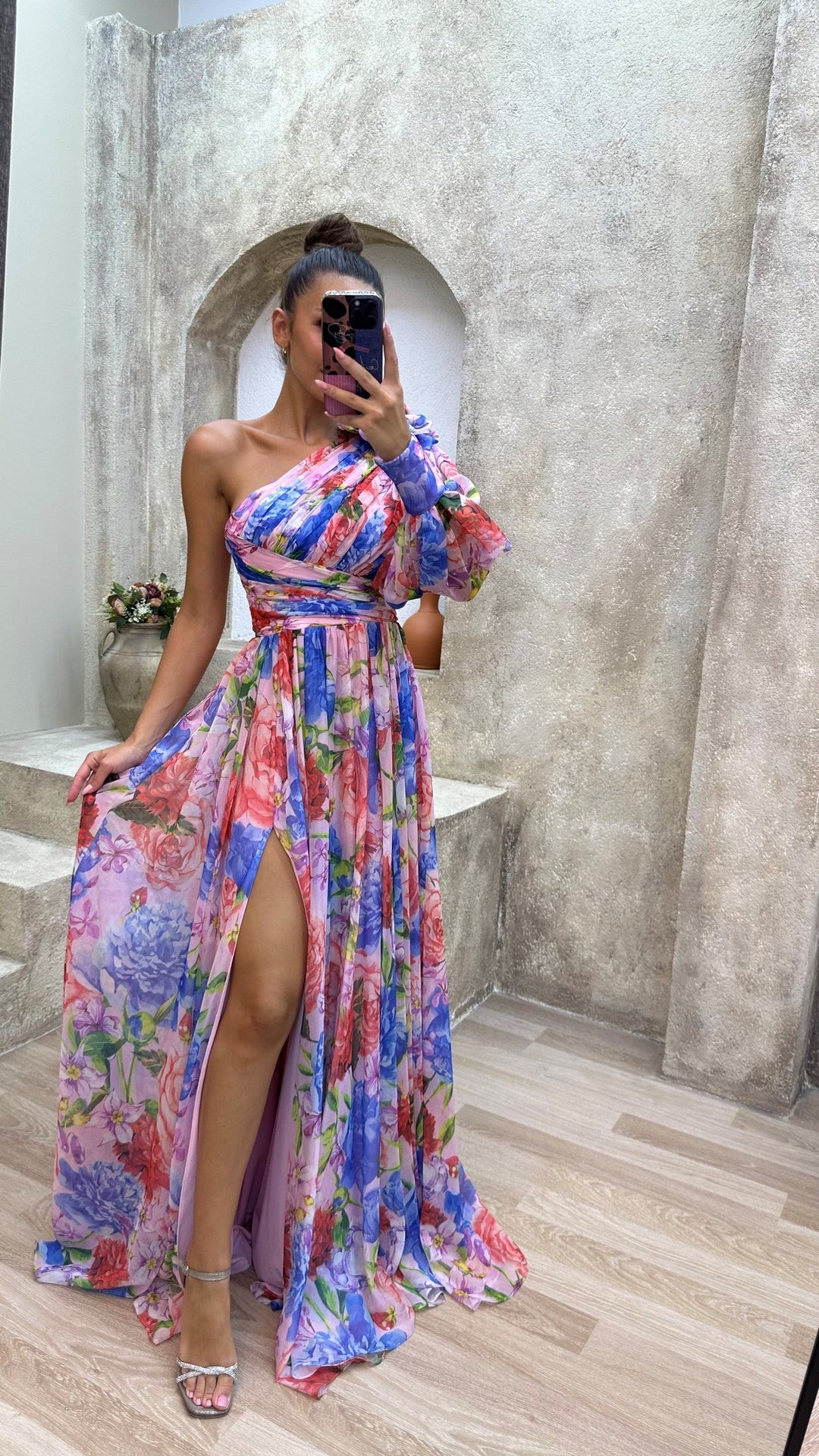 Christy | Women's Floral One Shoulder Maxi Dress-Metro Lane Plaza