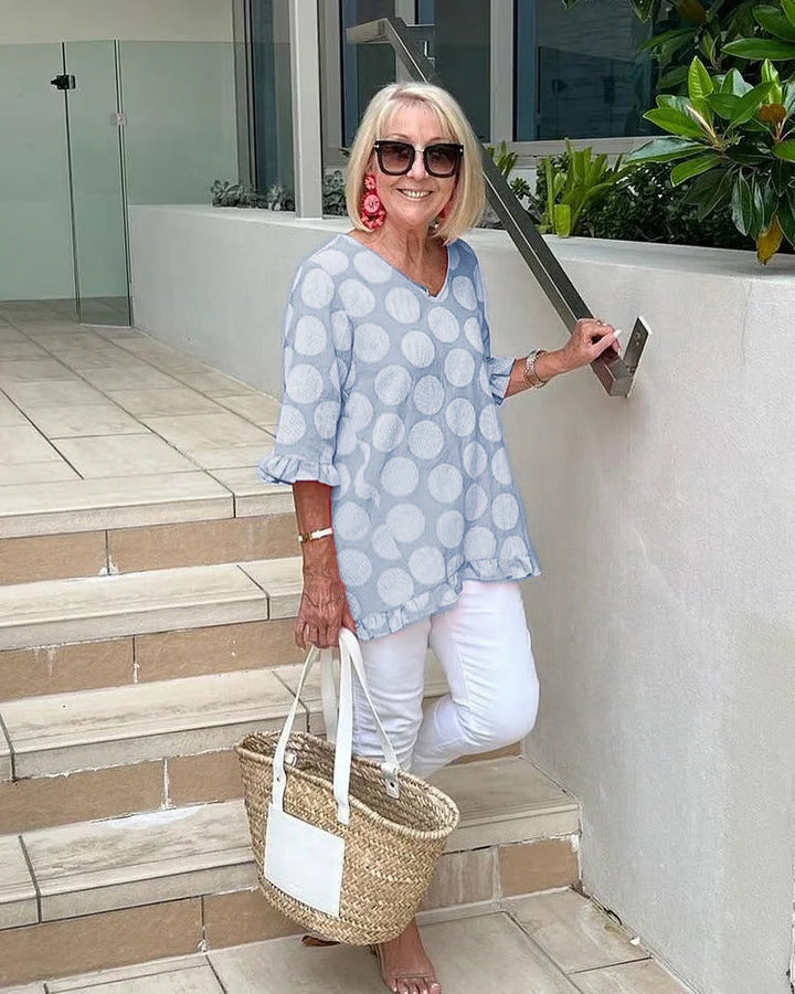 Clara | Women's V-Neck Polka Dot Blouse-Metro Lane Plaza