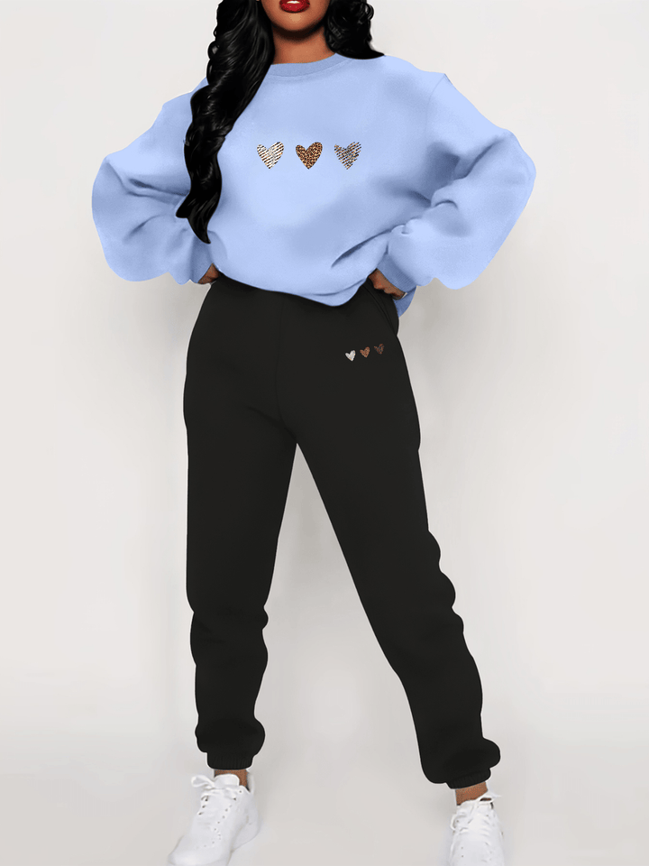 Sophia | Women's Tracksuit | Heart Print Sweater and Joggers Set-Metro Lane Plaza