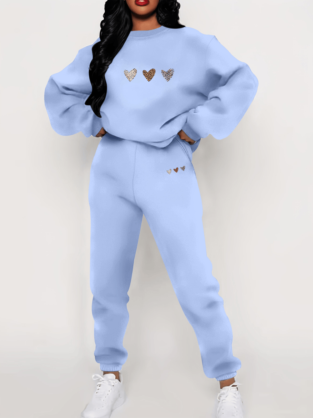 Sophia | Women's Tracksuit | Heart Print Sweater and Joggers Set-Metro Lane Plaza