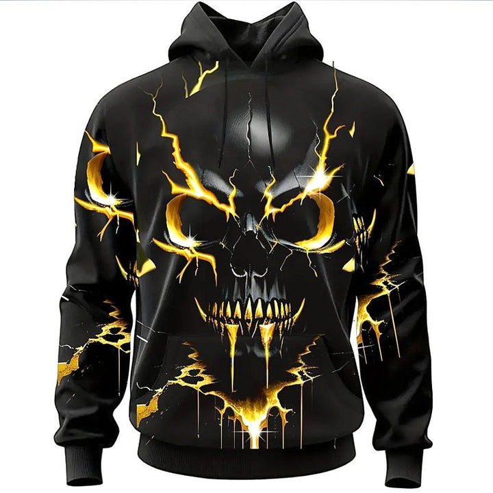 Sudadera con capucha y gráfico de calavera de Halloween para hombre, corte holgado