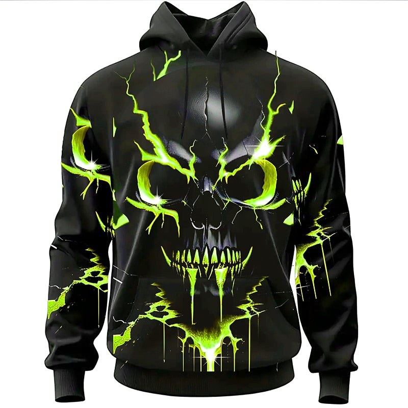 Sudadera con capucha y gráfico de calavera de Halloween para hombre, corte holgado
