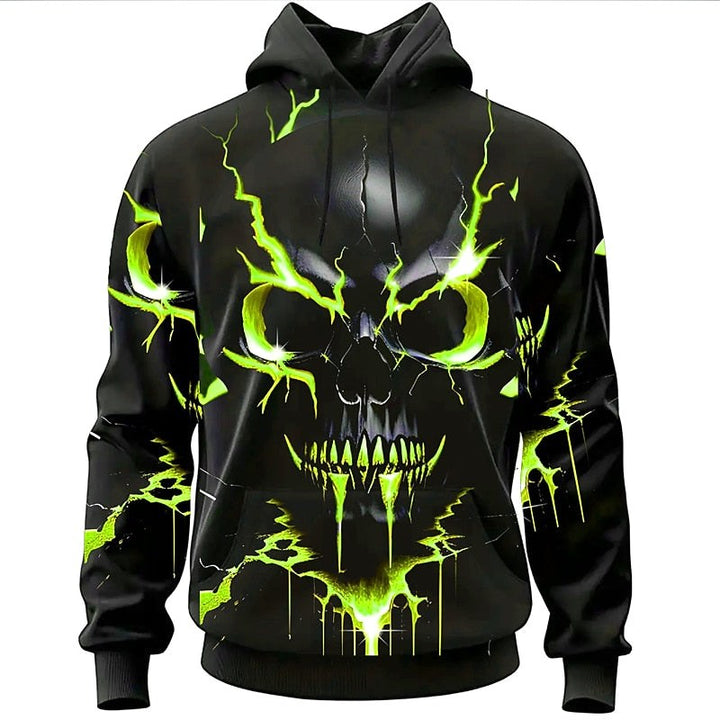 Sudadera con capucha y gráfico de calavera de Halloween para hombre, corte holgado